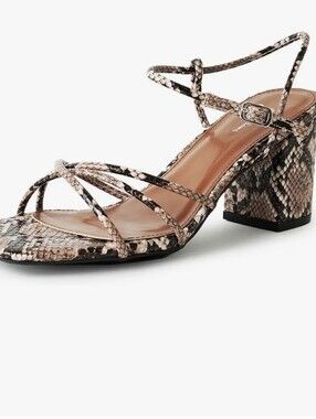 Strappy Block Heel Sandal in Neutral Snake Print
